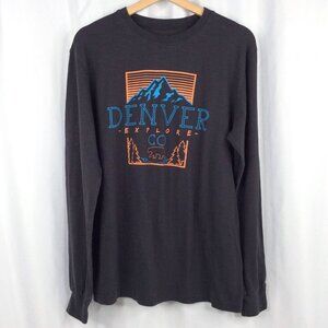 Ace Explore Denver Colorado Graphic Print T-Shirt Size Large Gray Long Sleeve